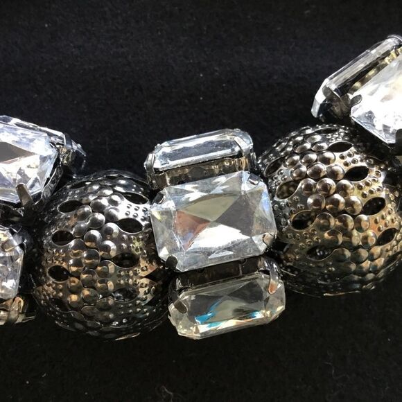 Large bead and rhinestone gunmetal grey necklace, collar style. J0005 - Picture 2 of 7